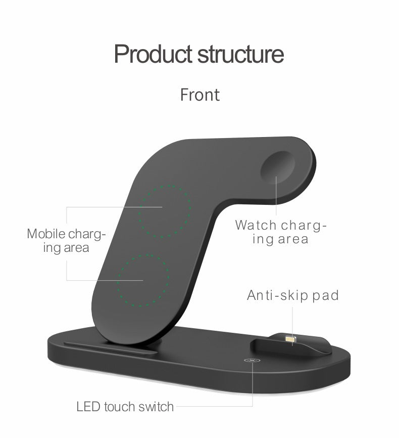 Compatible with Apple, Support De Chargeur Sans Fil Rapide Qi 15W Pour iPhone 12Pro XR Watch 3 en 1, Station De Charge Pliable Pour Airpods Pro IWatch - ALLURA MARKET LIMITED