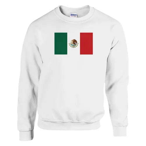 White classic sweatshirt featuring the Mexico flag with reinforced stitching and soft cotton-polyester blend fabric
