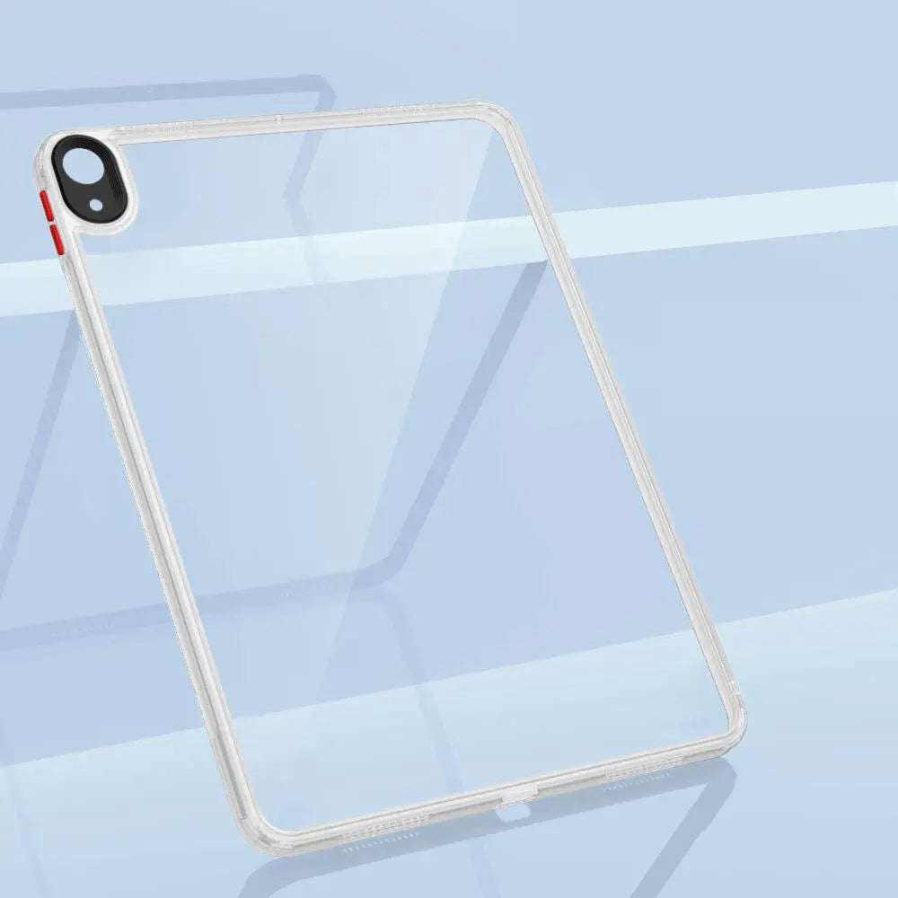 Transparent acrylic case for Apple iPad Air4 2020 model with camera and button cutouts in clear design