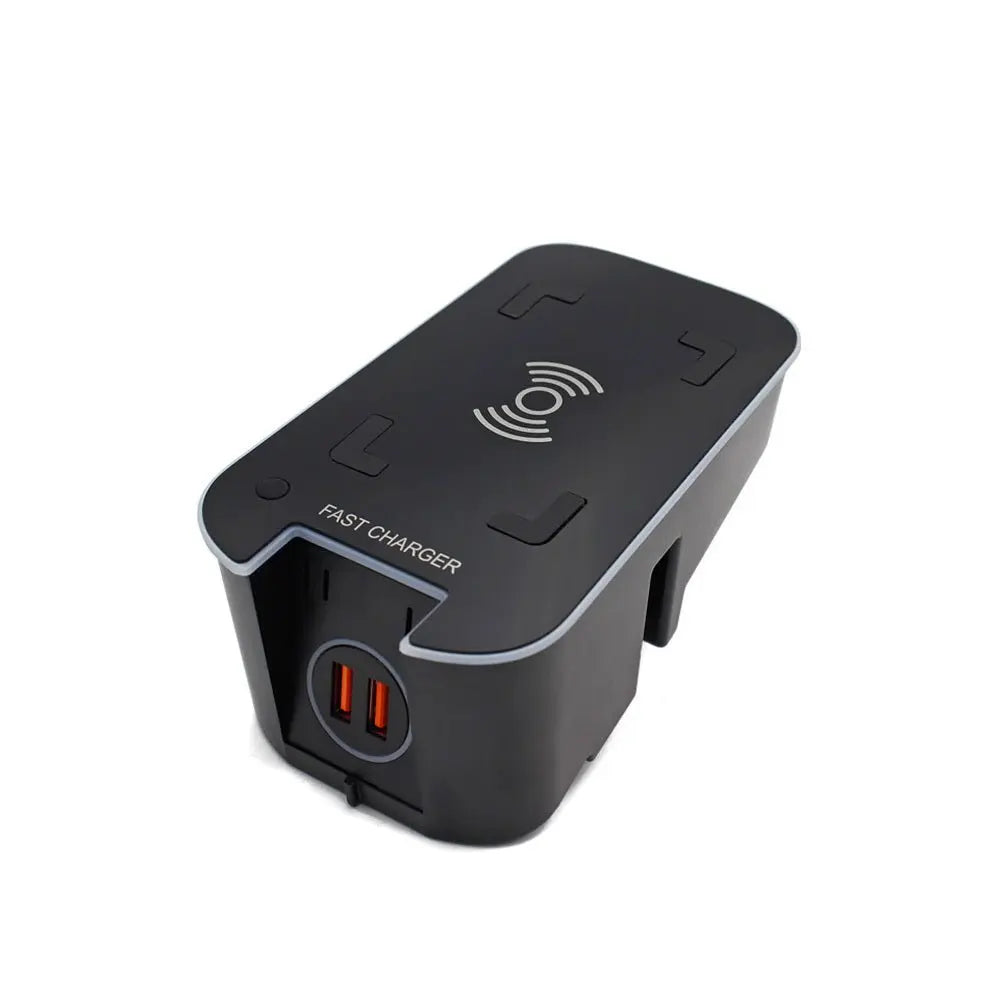 15W wireless car battery charger with dual USB ports and fast charge feature designed for Volvo XC60 XC90 V90 S90 models