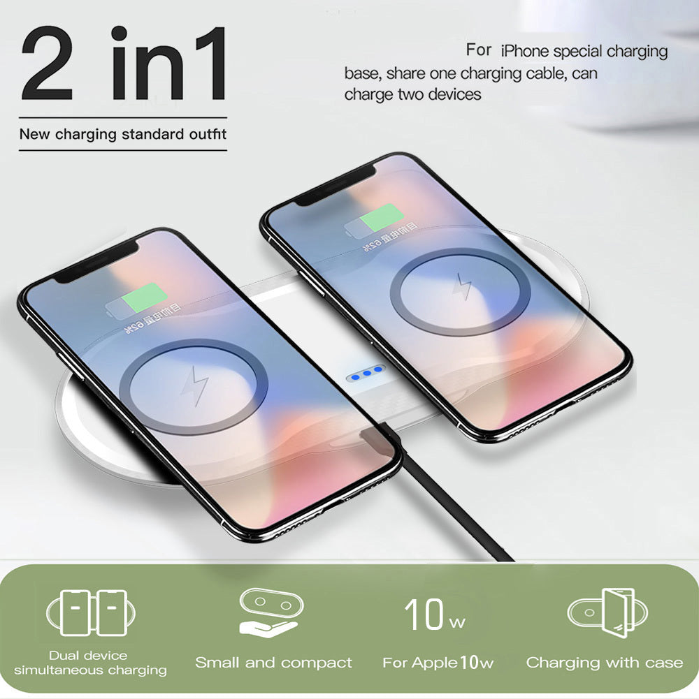 Compatible with Apple, Double Chargeur Sans Fil Qi 10W, Pour Iphone 11 Xs Xr X 8 Airpods Pro, Double Station De Charge Rapide 10W Pour Samsung S10 S20 - ALLURA MARKET LIMITED