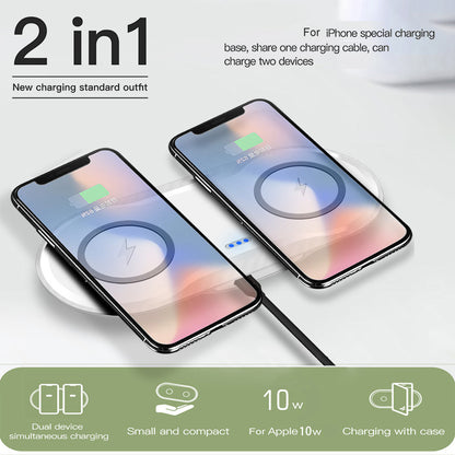 Compatible with Apple, Double Chargeur Sans Fil Qi 10W, Pour Iphone 11 Xs Xr X 8 Airpods Pro, Double Station De Charge Rapide 10W Pour Samsung S10 S20 - ALLURA MARKET LIMITED