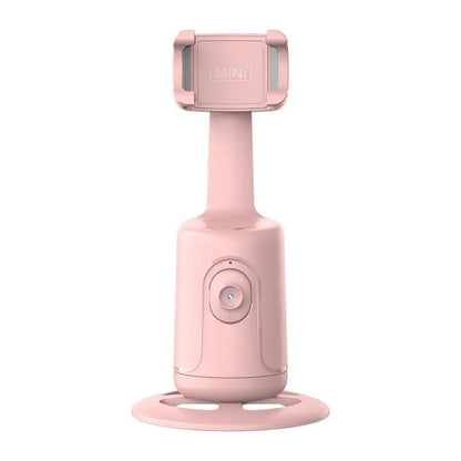 Pink 360 Auto Face Tracking AI Smart Gimbal phone holder with joystick control and minimalist base design