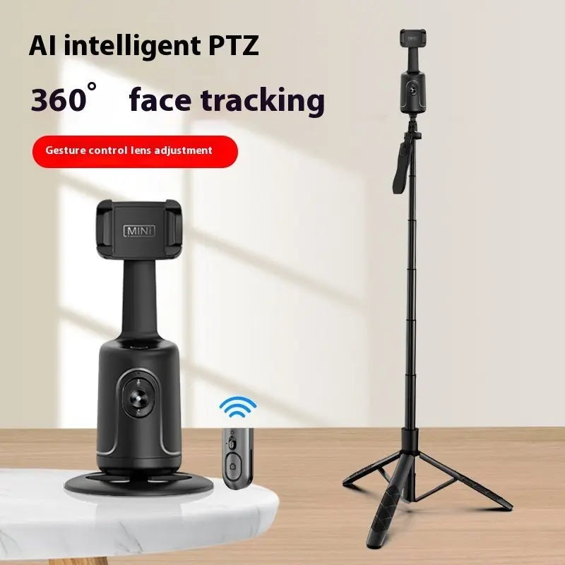 360 Auto Face Tracking Gimbal with AI PTZ, gesture control, and tripod stand for smartphone video stabilization and vlogging