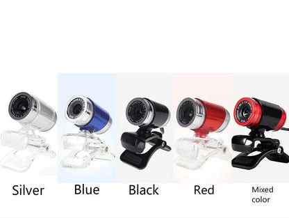 Five 480P HD cameras in silver, blue, black, red, and mixed colors displayed with clip mounts on white background