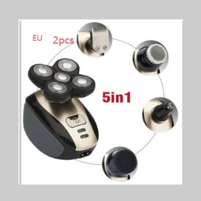 Multifunctional 5-in-1 electric shaver for men with five detachable heads for shaving, trimming, and grooming needs