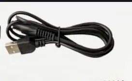 Black USB charging cable with standard and micro USB connectors coiled on a white background