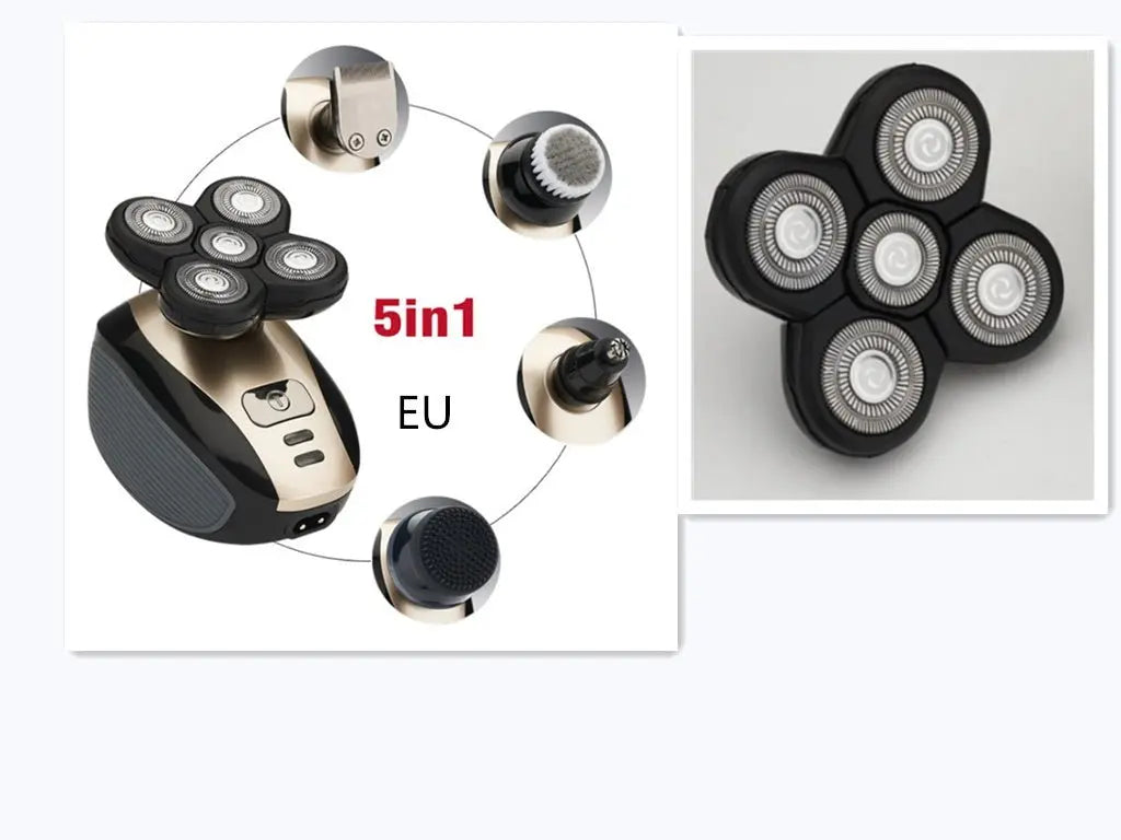 5 in 1 multifunctional electric shaver for men with 5-blade head and detachable trimming attachments close-up view