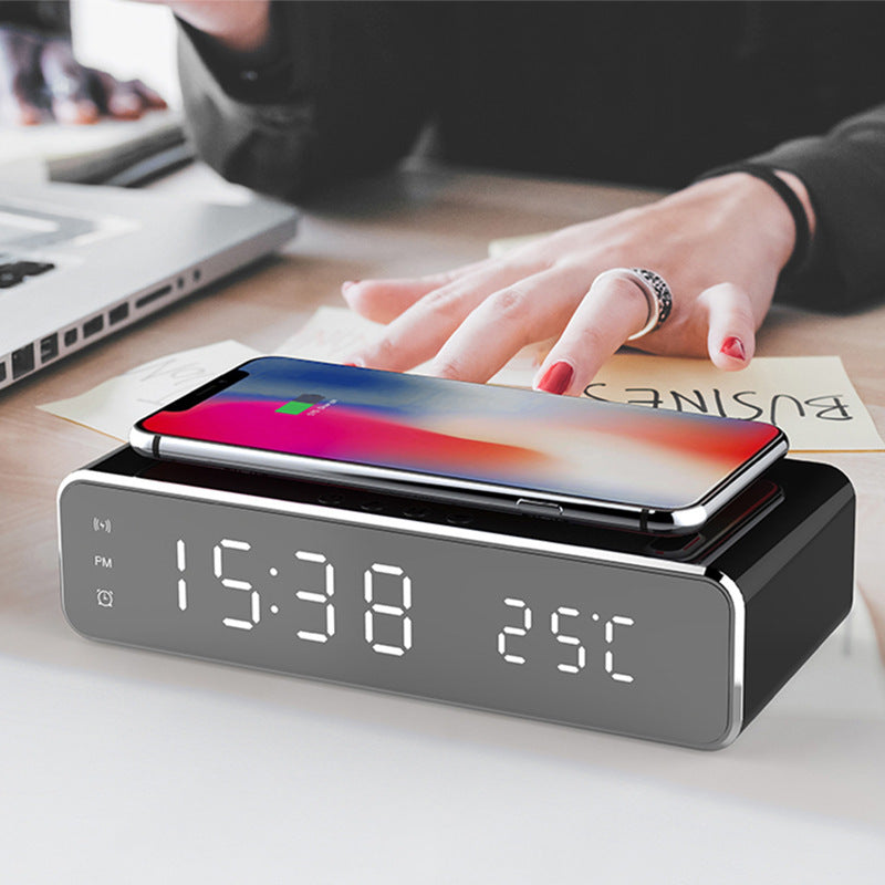 LED Electric Alarm Clock With Wireless Charger Desktop Digital Despertador Thermometer Clock HD Mirror Clock Watch Table Decor - ALLURA MARKET LIMITED