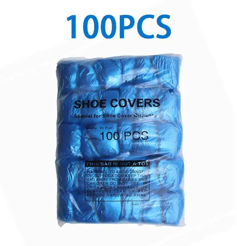 Pack of 100 blue disposable shoe covers designed for use with automatic shoe cover dispenser machines