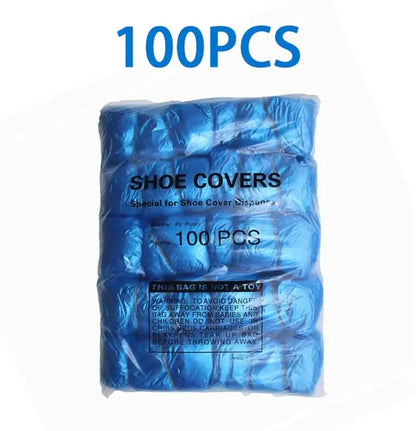 Pack of 100 blue disposable shoe covers designed for use with automatic shoe cover dispenser machines