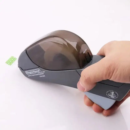 Hand-held automatic tape dispenser with ergonomic grip and transparent brown tape cover for precise cutting