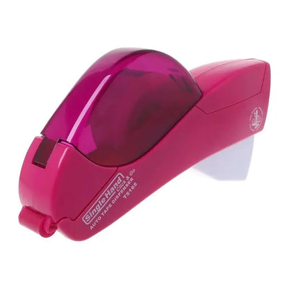 Red automatic handheld tape dispenser with ergonomic design and translucent cover for easy tape visibility