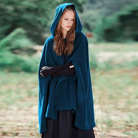 Medieval Vintage Multicolor Hooded Cape Coat Women Winter Vintage Elegant Robe Capes Costume Loose Shawl Long Cloak 3XL