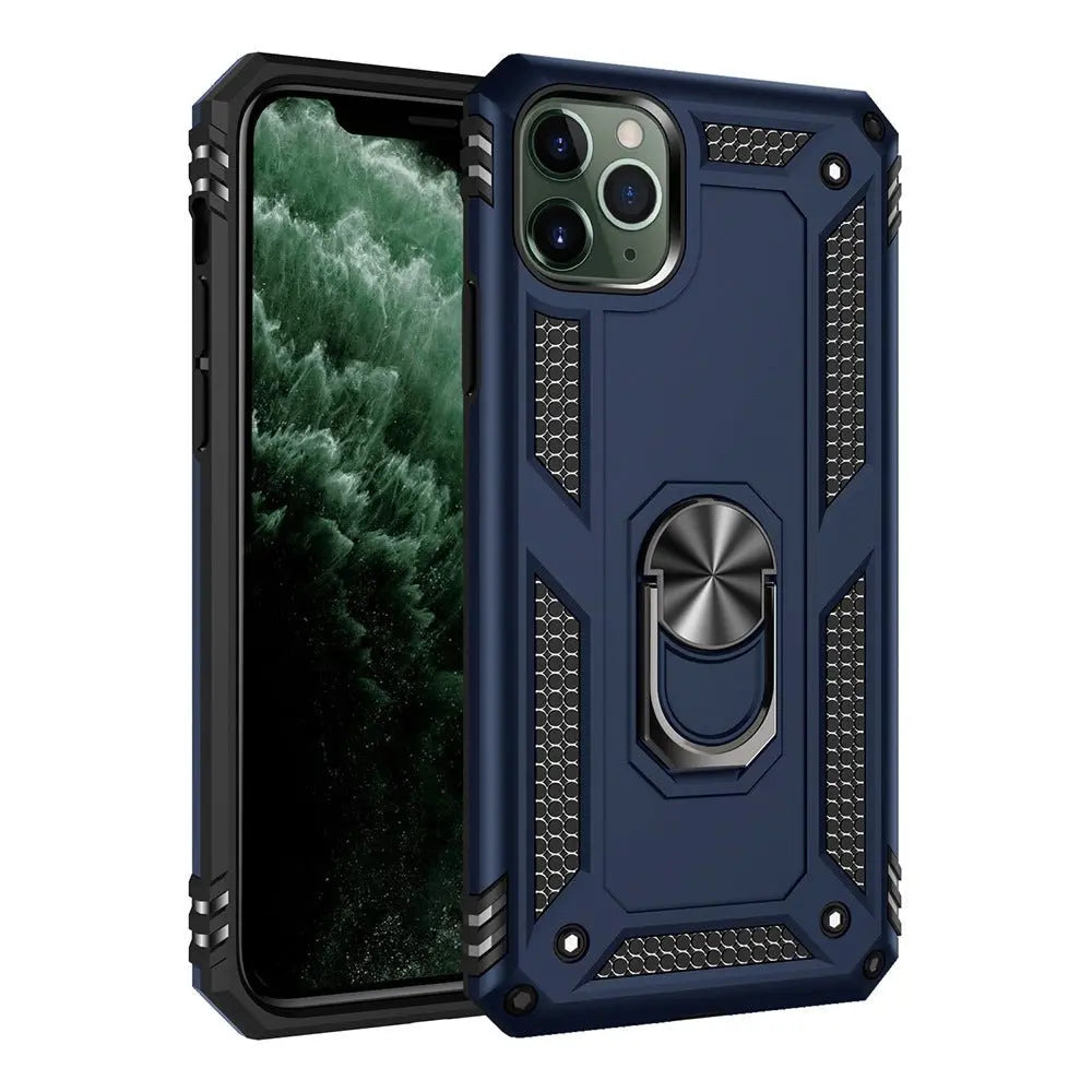 Dark blue rugged phone case with ring holder for Apple iPhone 7 and 8 Plus with anti-drop design