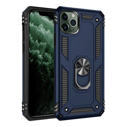 Dark blue rugged phone case with ring holder for Apple iPhone 7 and 8 Plus with anti-drop design