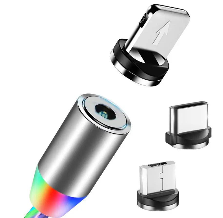 Flowing Light Magnetic Data Cable with three detachable connectors for Apple, Micro USB, and Type-C devices