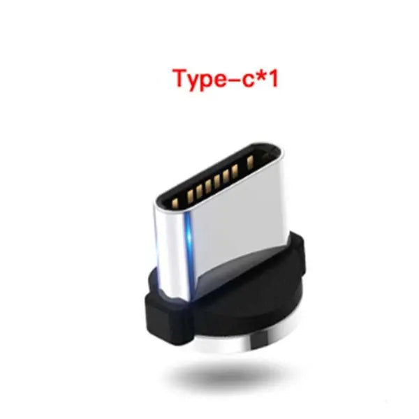Close-up of a silver magnetic Type-C connector adapter with black base for Flowing Light data cable compatibility