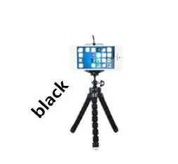Black mini flexible sponge octopus tripod stand holding a smartphone in horizontal position on white background