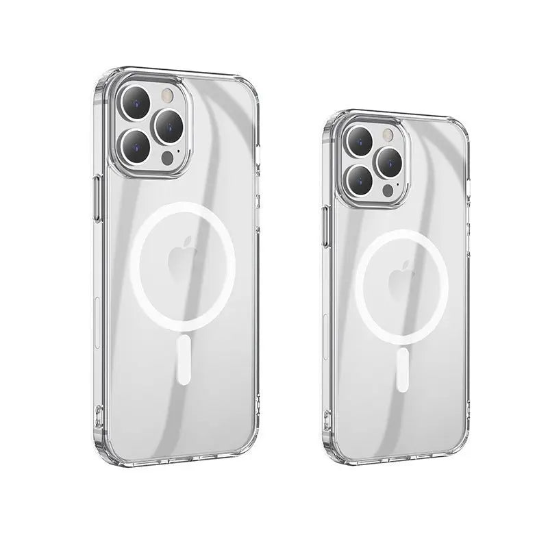 Clear transparent iPhone 13 case with MagSafe magnetic airbag design for anti-fall protection and seamless charging