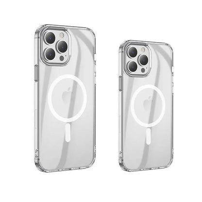Clear transparent iPhone 13 case with MagSafe magnetic airbag design for anti-fall protection and seamless charging