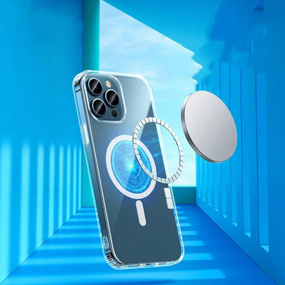 Transparent mobile phone case for iPhone 13 with MagSafe magnetic airbag technology and anti-fall protection design
