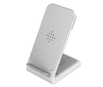 White fast wireless charger three-in-one adjustable stand with sleek modern design and LED indicator light