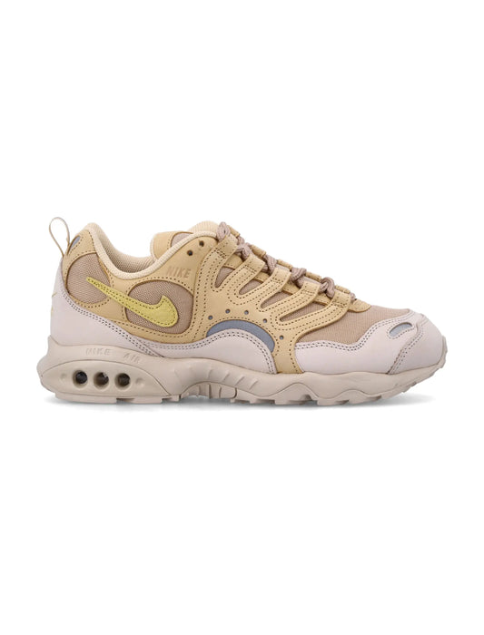 Side view of 4166385 NIKE Air Terra Humara SP outdoor durable men's sneaker in beige with yellow Nike swoosh and rubber sole