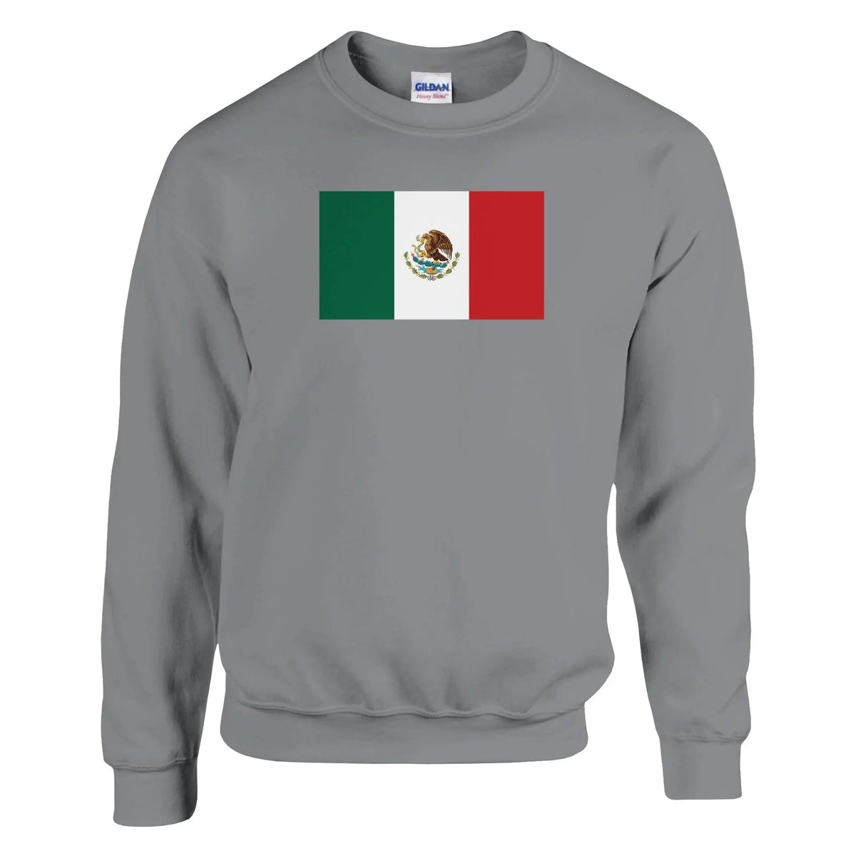 Gray classic sweatshirt featuring the Mexican flag with reinforced stitching and a soft cotton-polyester blend