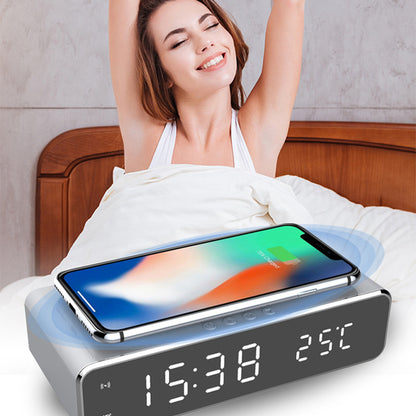 LED Electric Alarm Clock With Wireless Charger Desktop Digital Despertador Thermometer Clock HD Mirror Clock Watch Table Decor - ALLURA MARKET LIMITED