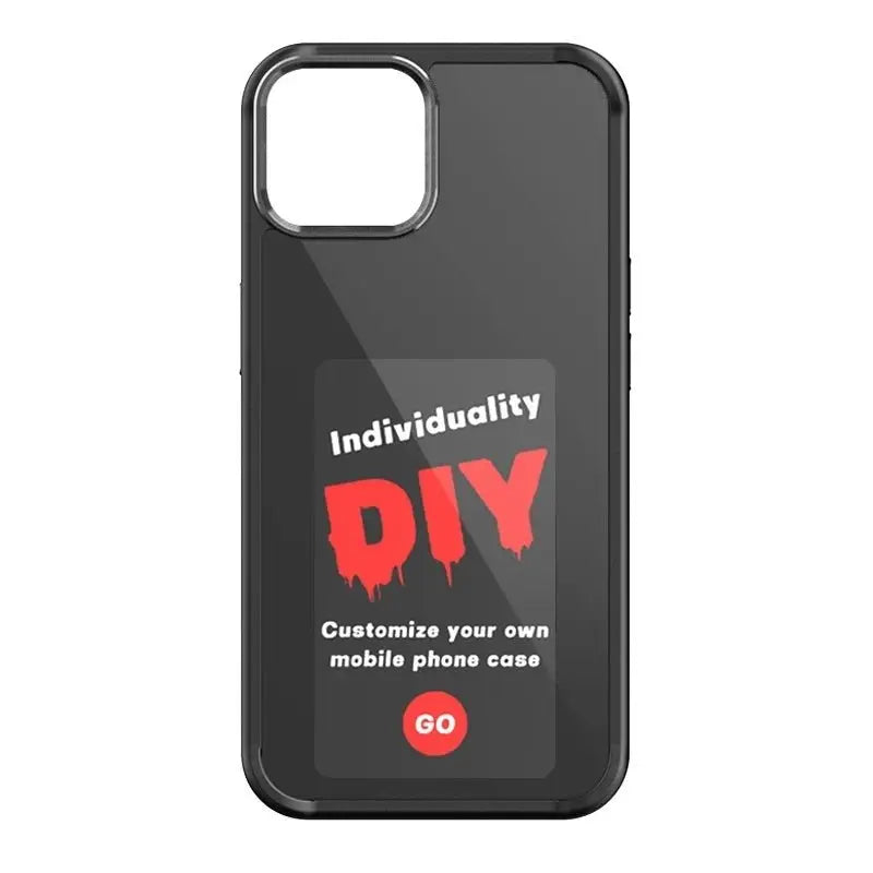 Black E-ink screen phone case with customizable DIY text and instruction to personalize mobile phone cover