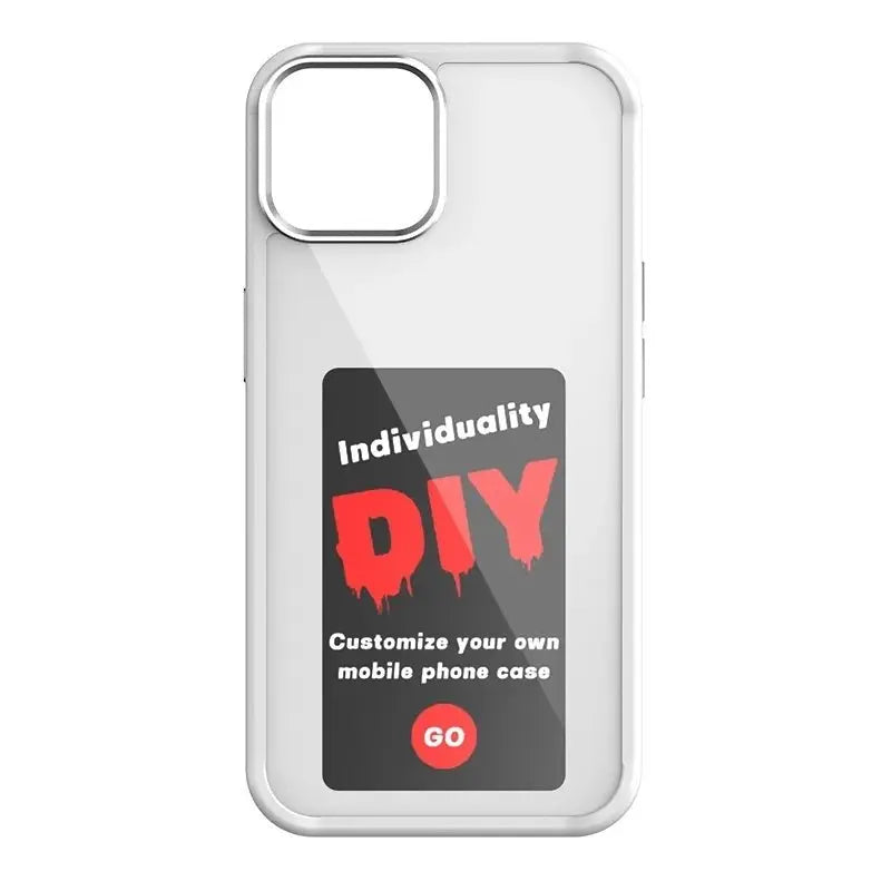 Clear phone case with customizable screen display showing "Individuality DIY" text in red and white letters
