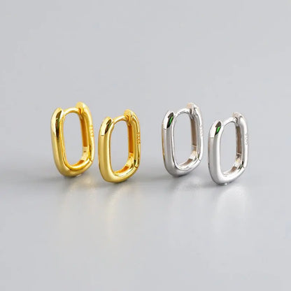 Set of Korean style geometric oval hoop earrings in gold-plated and silver 925 sterling silver finish