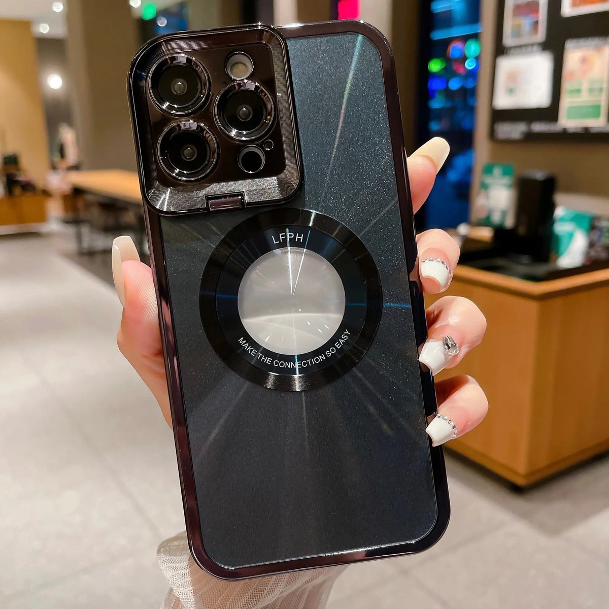 Electroplated phone case for iPhone 12 13 14 Pro Max with CD pattern magnetic bracket and invisible camera holder