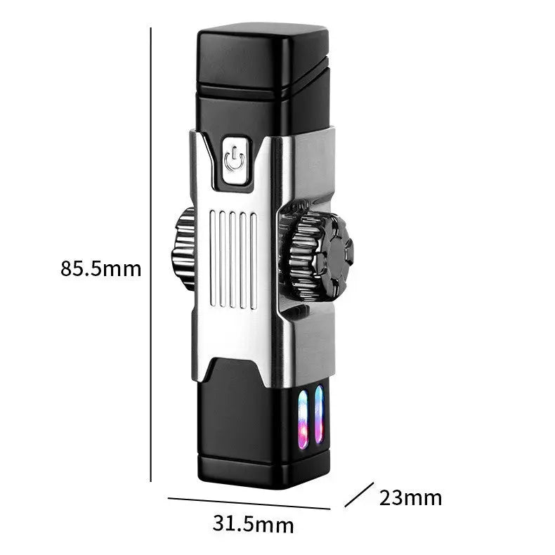 High-tech metal charging lighter with LED colorful lights and compact size 85.5 by 31.5 by 23 millimeters