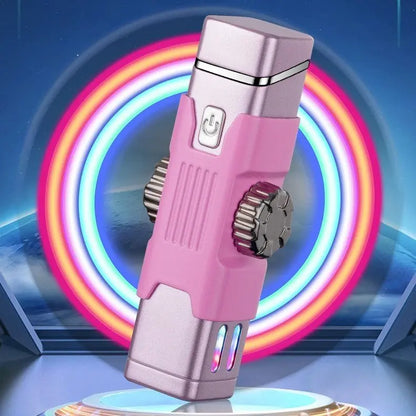 High-tech pink metal USB rechargeable lighter with LED colorful lights and dual adjustable ignition wheels