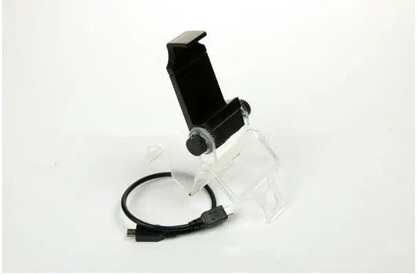 Transparent Joypad Pour mobile phone holder with adjustable clamp and attached OTG cable for PS4 controller connection