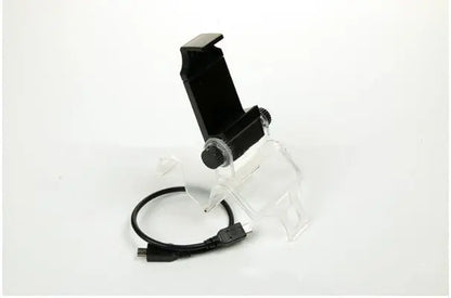 Transparent Joypad Pour mobile phone holder with adjustable clamp and attached OTG cable for PS4 controller connection