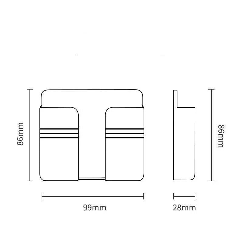 Line drawing of Mobile Phone Charging Storage Rack with dimensions 99mm width, 86mm height, and 28mm depth side view
