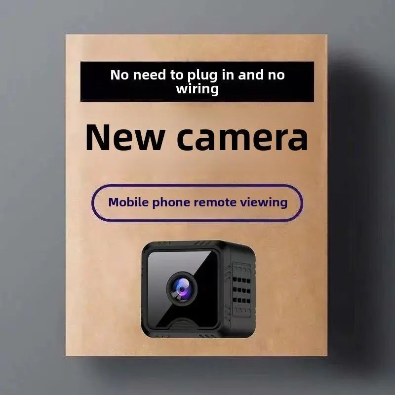 Modern Tech Cube smart home camera with wireless design and mobile phone remote viewing feature on brown background