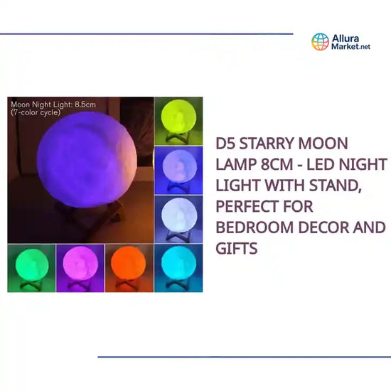 D5 Starry Moon Lamp 8Cm - LED Night Light with Stand, Perfect for Bedroom Decor and Gifts by@Outfy