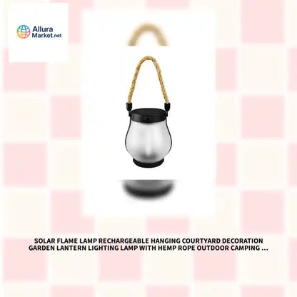 Solar Flame Lamp Rechargeable Hanging Courtyard Decoration Garden Lantern Lighting Lamp with Hemp Rope Outdoor Camping Lamp by@Outfy