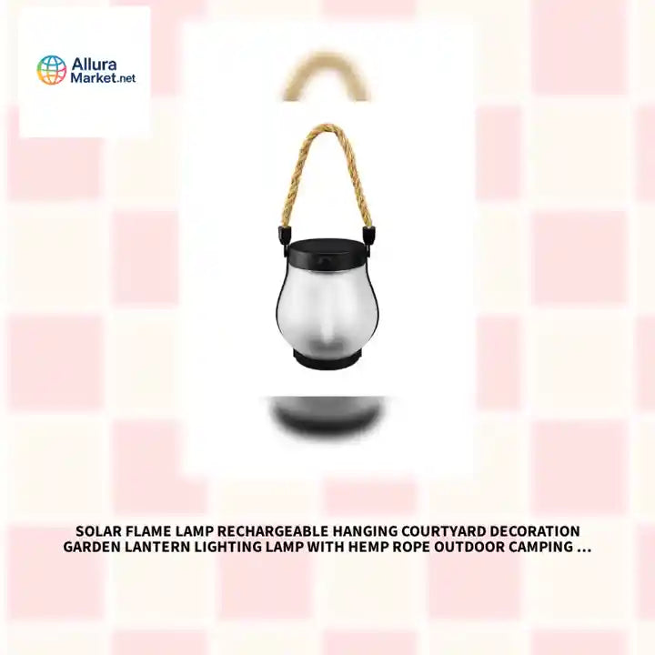 Solar Flame Lamp Rechargeable Hanging Courtyard Decoration Garden Lantern Lighting Lamp with Hemp Rope Outdoor Camping Lamp by@Outfy