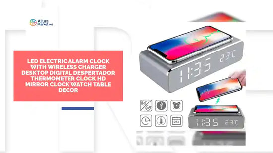 LED Electric Alarm Clock With Wireless Charger Desktop Digital Despertador Thermometer Clock HD Mirror Clock Watch Table Decor by@Outfy