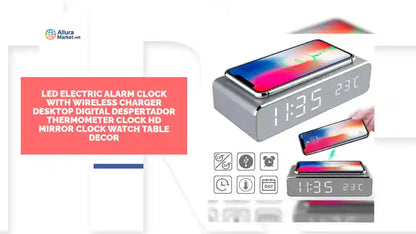 LED Electric Alarm Clock With Wireless Charger Desktop Digital Despertador Thermometer Clock HD Mirror Clock Watch Table Decor by@Outfy