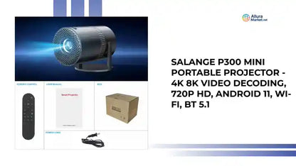 Salange P300 Mini Portable Projector - 4K 8K Video Decoding, 720P HD, Android 11, Wi-Fi, BT 5.1 by@Outfy