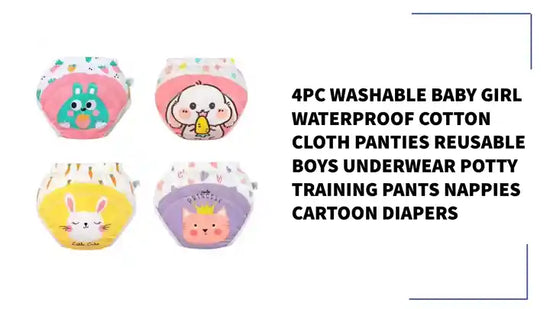 4PC Washable Baby Girl Waterproof Cotton Cloth Panties Reusable Boys Underwear Potty Training Pants Nappies Cartoon Diapers by@Outfy