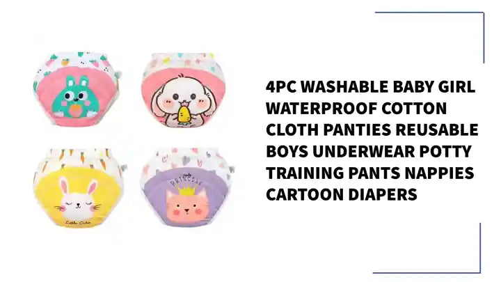 4PC Washable Baby Girl Waterproof Cotton Cloth Panties Reusable Boys Underwear Potty Training Pants Nappies Cartoon Diapers by@Outfy