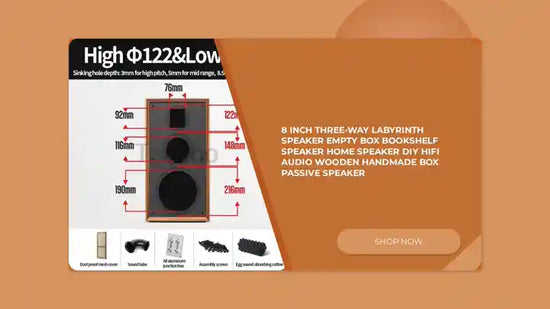 8 Inch Three-Way Labyrinth Speaker Empty Box Bookshelf Speaker Home Speaker DIY Hifi Audio Wooden Handmade Box Passive Speaker by@Outfy