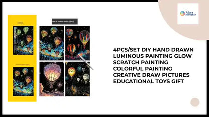 4Pcs/Set DIY Hand Drawn Luminous Painting Glow Scratch Painting Colorful Painting Creative Draw Pictures Educational Toys Gift by@Outfy